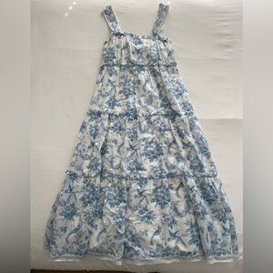 Max Studio Blue Toile Tiered A-line Midi Dress